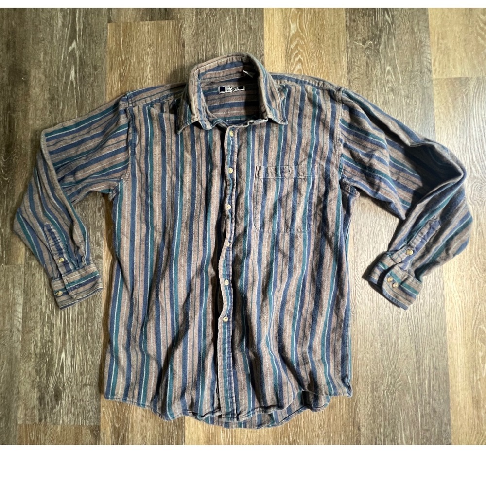 Sutter & Grant Button Down Men Size M Brown Blue Striped Cotton Flannel Shirt